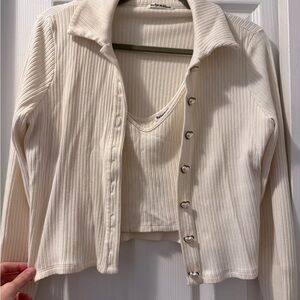 Reformation Ivory Ribbed Button-Down Shirt